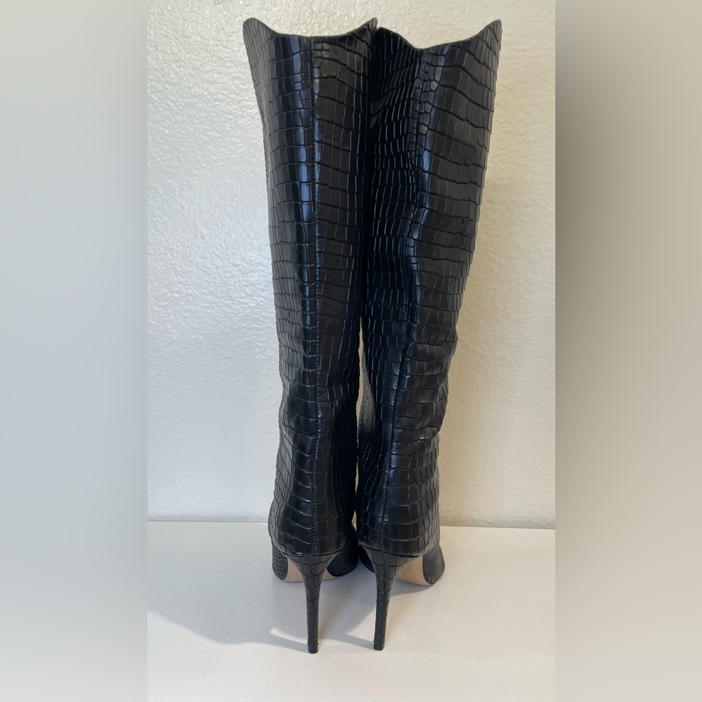SCHUTZ Maryana Wide Croc Black Textured Heels Boots Size 8.5 - Picture 5 of 9